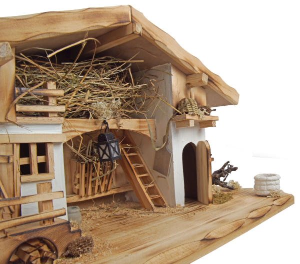 Wundervolle Weihnachtskrippe Neunhof inkl. 12-tlg. Krippenfiguren Set K 650-9, Maße: ca. 58 x 25 x 25 cm
